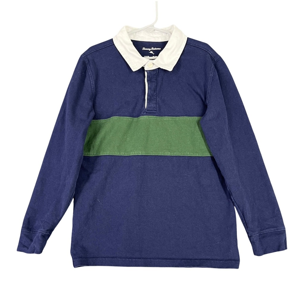 Tommy Bahama Rugby Shirt Boys M 7/8 Colorblock Long Sleeve Twill Collar School